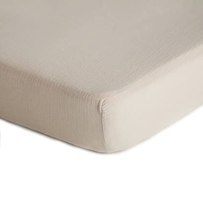 Picture of mushie Extra Soft Muslin Fitted Crib Sheet | 28"x 52" (Fog)