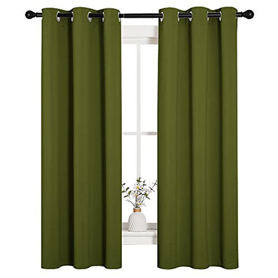 Picture of NICETOWN Kitchen Curtain Panels Blackout Draperies, Thermal Insulated Solid Grommet Blackout Curtains/Drapes for Christmas Window Decoration (1 Pair, 34 by 63 inches, Olive Green)