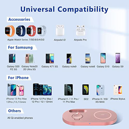 Picture of Wireless Charger, Wireless Charging Station Compatible with iPhone 13/12/12 Pro/11/11 Pro Max/XS Max/XR/X /8 Plus/SE, Fast Charging Pad Dock for iWatch 6/5/4/3/2/se, AirPods 1/2 /Pro (with Adapter)