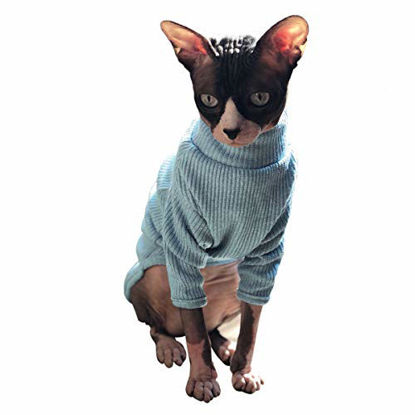 Picture of Bonaweite Hairless Cats Vest Turtleneck Sweater, Breathable Adorable Cat Wear Shirt Clothes, Cat's Pajamas Jumpsuit for Sphynx, Cornish Rex, Devon Rex, Peterbald