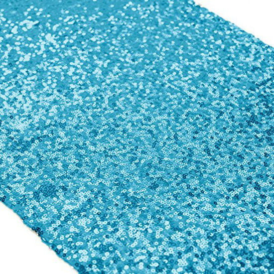 Picture of Turquoise Bridal Shower Decorations 5Pcs Aqua 12''x72'' Sequin Table Runners Aqua Blue Party Supplies -723S