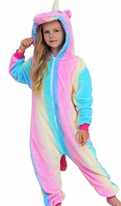 Picture of Unicorn Pajamas Onesie Animal Costume for Girls (Vertical stripe pink blue, 10 Years)