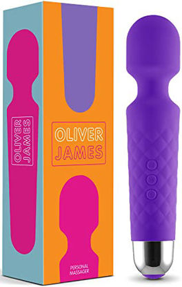 Picture of Rechargeable Personal Massager by Oliver James - 20 Vibration Patterns & 8 Multi-Speeds - Travel Bag & Manual Included - Perfect for Muscle Tension, Back, Neck Relief, Soreness, Recovery - Purple