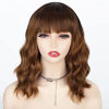 Picture of AISI HAIR Highlight Brown Wig with Bangs Synthetic Shoulder Length Mix Brown Curly Wavy Wigs for Women Natural Looking Full Hair Replacement Wig for Daily