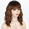 Picture of AISI HAIR Highlight Brown Wig with Bangs Synthetic Shoulder Length Mix Brown Curly Wavy Wigs for Women Natural Looking Full Hair Replacement Wig for Daily