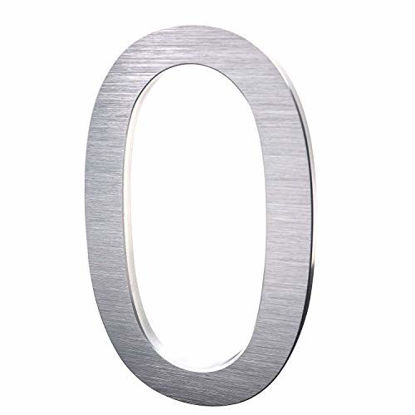 Picture of 6 Inch Modern House Numbers- Premium Aluminum Floating Home Address Number with Exquisite Drawing Process, Silver, Number 0