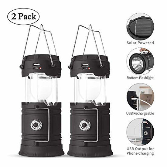 Picture of Solar Lantern Flashlights Charging for Phone,USB Rechargeable Camping Lantern Led 2 Power Supply Modes Survival Kit for Emergency, Power Outage,Hurricane (2 pack)