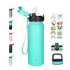 Picture of 20oz Insulated Stainless Steel Vacuum Water Bottle with Straw Lid Flip Top Lid Wide Mouth Lid Kids Double Walled Metal Sports Water Bottles LeakProof Thermos with Stickers for Men Women Jug (3 Lids)