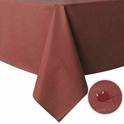 Picture of sancua 100% Waterproof Rectangle PVC Tablecloth - 54 x 78 Inch - Oil Proof Spill Proof Vinyl Table Cloth, Wipe Clean Table Cover for Dining Table, Buffet Parties and Camping, Carmine Red