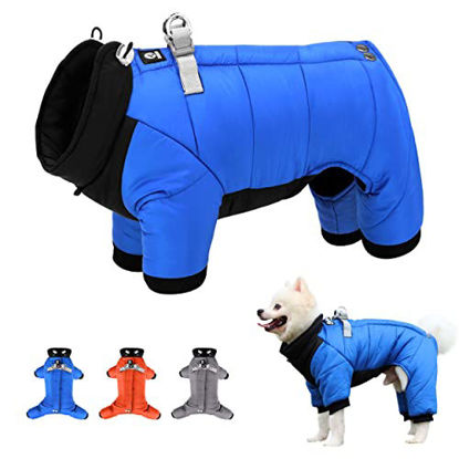 Picture of Beirui Waterproof Small Dog Coats for Puppy - Windproof Warm Full Body Coat for Small Dogs - Quality Puppy Winter Clothes Reflective Outdoor Snow Jacket(Blue,Chest 11.5)