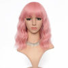 Picture of VCKOVCKO Long wavy Wig Loose Weave Pink Bob Wig with Air Bang Fluffy Curly Wavy Hair Wigs for Girl Synthetic Cosplay Party Wigs for Women (14", Pure Pink)