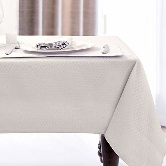 Picture of JUCFHY Jacquard Morrocan Rectangle Table Cloth Oil-Proof Spill-Proof and Water Resistance Tablecloth,Decorative Fabric Table Cover for Outdoor and Indoor Use,60 x 120 Inch,Cream