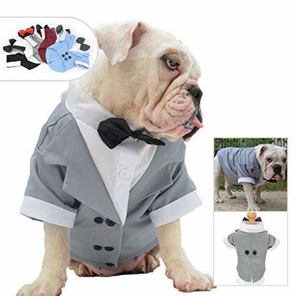 Picture of Lovelonglong Bulldog Costume Dog Suit Formal Tuxedo with Black Bow Tie Wedding Clothes for Pugs/French Bulldog/English Bulldog/American Pit Bull Gray B-L