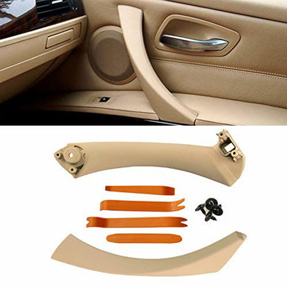 Picture of Beige Right Front Side Inner Door Panel Handle and Door Pull Outer Trim Cover Pull Strap Replacement for BMW E90 E91 3 Series 323 325 328 330 335 2005-2012 Passenger Side Door 51419150340 51417230854