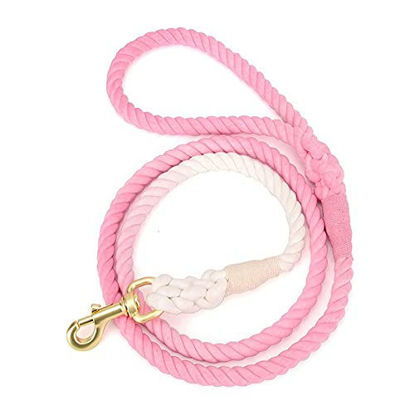 Picture of Handmade Organic Cotton Tie Dyed Rope Leash for Dogs with a Snap Hook, Dog Rope Leash, Ombre Dog Leash (Pink)