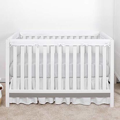 Picture of TILLYOU 4-Piece Padded Baby Crib Rail Cover Protector Set from Chewing, Safe Teething Guard Wrap for Standard Cribs, 100% Silky Soft Microfiber Polyester, Fits Side and Front Rails, White