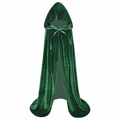 Picture of Makroyl Kids Velvet Cloak Cape With Hooded For Halloween Christmas Cosplay Costumes (M, Green)