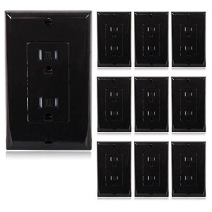 Picture of Maxxima Tamper Resistant Black Duplex Receptacle Standard Decorative Electrical Wall Outlet 15A, Wall Plates Included (Pack of 10)