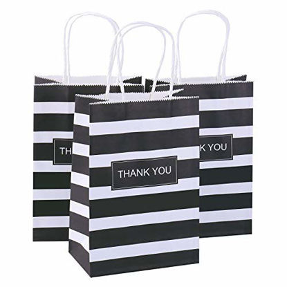 Picture of Ronvir Black Stripe Kraft Paper Bags with 'Thank You' 5 x 3.75 x 8 inches (Pack og 50), Gift Party Bags with Handles, Kraft Bags, Shopping Bags, Retail Grocery Bags