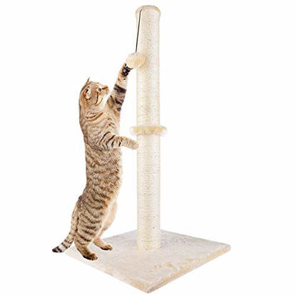 Picture of Dimaka 29" Height Tall Cat Scratching Post, Claw Scratcher with Sisal Rope and Covered with Soft Smooth Plush, Vertical Scratch [Full Strectch] for Standard Size Cats. (Beige)