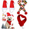 Picture of Frienda 4 Pieces Christmas Dog Scarf with Large Santa Hat 2 Adjustable Christmas Pet Hat and 2 Pet Knit Red Scarf with White Pompom Ball Striped Scarf Winter Pet Accessory for Small Medium Large Dog