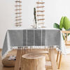 Picture of Oubonun Gray Tablecloth Embroidered Stitched with Fringe Tassels Rectangle Cotton Linen Fabric Stripe Tablecloths for Kitchen Dining, Party, Holiday, Christmas, Buffet, 55"x120", 10-12 Seats