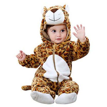 Picture of MICHLEY Unisex Baby Winter Hooded Romper Flannel Panda Style Cosplay Clothes ,90cm-(13-18months),Leopard