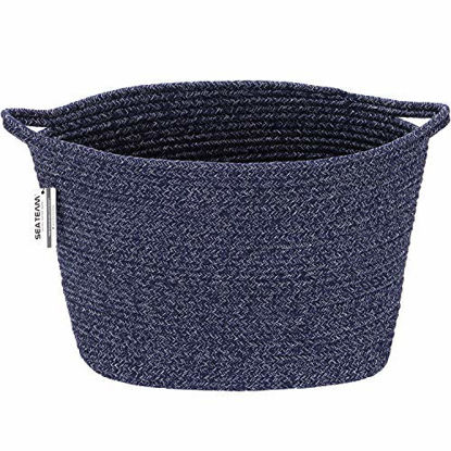 Picture of Sea Team Oval Cotton Rope Woven Storage Basket with Handles, Diaper Caddy, Nursery Nappies Organizer, Baby Shower Basket for Kid's Room, 14.2 x 9 x 11.4 Inches (Medium Size, Mottled Dark Blue)