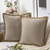 Picture of Phantoscope Pack of 2 Farmhouse Decorative Throw Pillow Covers Burlap Linen Trimmed Tailored Edges Beige 20 x 20 inches, 50 x 50 cm