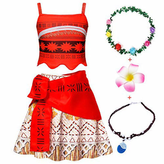 Picture of WonderBabe Halloween Princess Dress Up Costume Fancy Birthday Party Adventure Outfits Girls 2 Pieces Set Clothes Necklace Hair Clip Accessories Kids Size 3t Age 3 Years Red