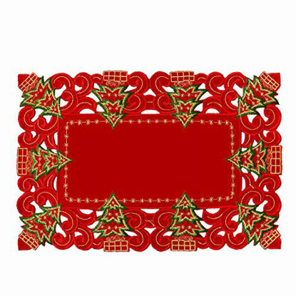 Picture of Grelucgo Set of 6 Embroidered Christmas Holiday Holly Tree Table Placemats, Rectangular 12 x 18