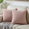 Picture of Fancy Homi Pack of 2 Boho Big Decorative Throw Pillow Covers 26 x 26 with Pom-poms, Soft Corduroy Solid Square Cushion Cases for Couch Sofa Bedroom Car Living Room (26x26 Inch/66x66 cm, Blush Pink)