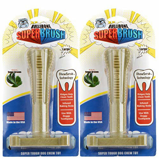 Picture of Bullibone SuperBrush: Dog Teeth Cleaning Brushing Toothbrush Stick - Long Lasting Nylon Super Greens Chew Toy for Oral Care and Dental Health