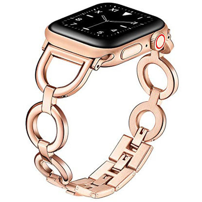 Picture of DMMG Stainless Steel Band Compatible with Apple Watch Band 38/40/41/42/44/45mm Women Girls, Dressy Bracelet Replacement Wristband Strap for iWatch bands Series 7 6 5 4 3 2 1 SE (Rose Gold, 38/40mm)