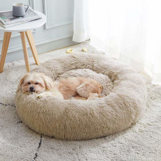 Picture of Calming Dog Bed & Cat Bed, Anti-Anxiety Donut Dog Cuddler Bed, Warming Cozy Soft Dog Round Bed, Fluffy Faux Fur Plush Dog Cat Cushion Bed for Small Medium Dogs and Cats (20"/24"/27"/30")