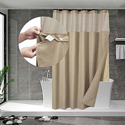 Picture of Waffle Weave Shower Curtain with Snap-in Fabric Liner Set, 12 Hooks Included - Hotel Style, Water-Repellent & Washable, Mesh Top Window - 71x72, Linen
