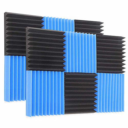 Picture of DEKIRU Acoustic Foam Panels, 12 Pack 2" X 12" X 12" Sound Proof Padding Studio Foam Wedge Tiles Sound Absorbing Dampening Foam Panels, Ideal for Wall Soundproofing Treatment Blue&Black (With Tapes).