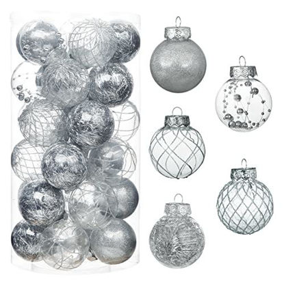 Picture of Clear Christmas Ball Ornaments, 30ct Shatterproof Xmas Ball Decorations for Christmas Tree 2.36 Inch Silver Hanging Decorative Baubles Set with Dedicated Stuff for Christmas Wedding Party