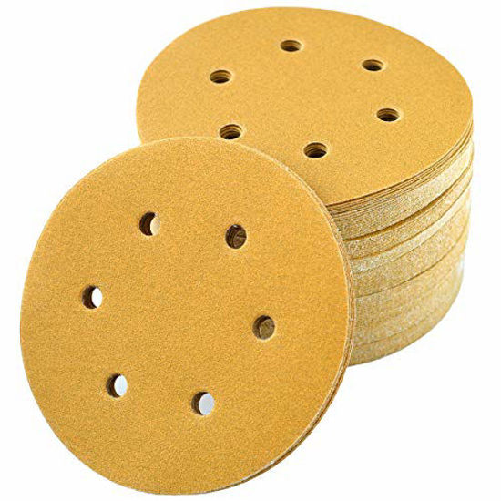 Picture of 6-Inch 6-Hole Hook and Loop Sanding Discs 150-Grit, Random Orbital Sandpaper for Automotive and Woodworking, 100-Pack