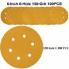 Picture of 6-Inch 6-Hole Hook and Loop Sanding Discs 150-Grit, Random Orbital Sandpaper for Automotive and Woodworking, 100-Pack