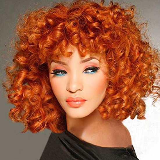 Picture of Short Curly Wigs for Black Women Orange Copper Andromeda Soft Afro Curly Wig with Bangs Heat Resistant Synthetic Fiber Hair Wigs for African American Black Women (Orange Copper)