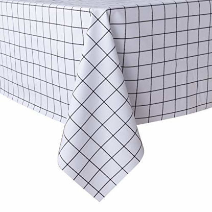 Picture of sancua Checkered Vinyl Rectangle Tablecloth - 60 x 120 Inch - 100% Waterproof Oil Proof Spill Proof PVC Table Cloth, Wipe Clean Table Cover for Dining Table, Buffet Parties and Camping, White