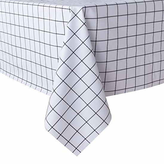 Picture of sancua Checkered Vinyl Rectangle Tablecloth - 60 x 120 Inch - 100% Waterproof Oil Proof Spill Proof PVC Table Cloth, Wipe Clean Table Cover for Dining Table, Buffet Parties and Camping, White