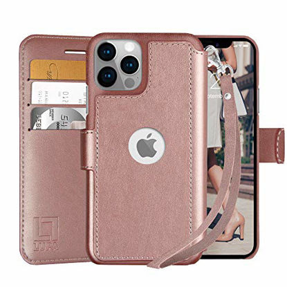 Picture of LUPA iPhone 12/12 Pro Wallet Case -Slim iPhone 12/12 Pro Flip Case with Credit Card Holder, for Women & Men, Faux Leather iPhone 12/12 Pro Purse Cases with Magnetic Closure, Wristlet Rose Gold