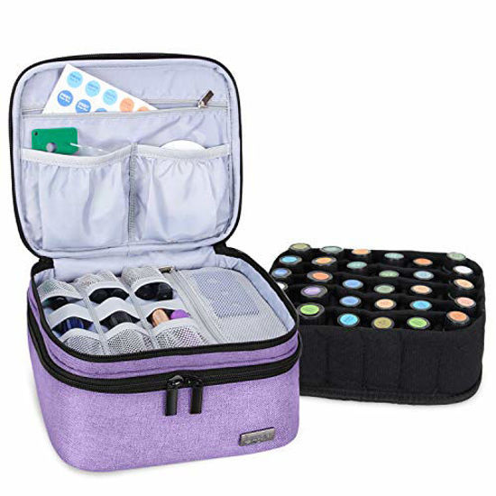 Picture of Luxja Essential Oil Carrying Case - Holds 30 Bottles (5ml-30ml, Also Fits for Roller Bottles), Double-Layer Organizer for Essential Oil and Accessories, Lavender (Bag Only)