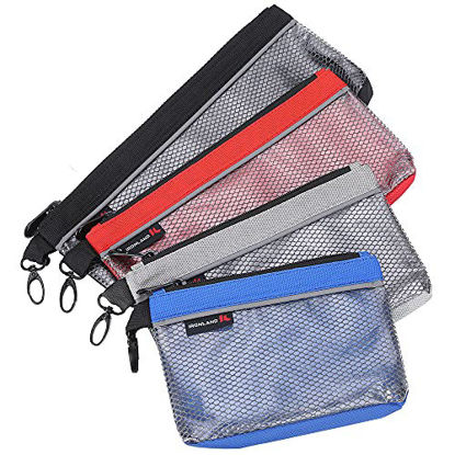 Picture of IRONLAND Zipper Pouches, Small Tool Bag, Heavy Duty Mesh Window, Waterproof in Blue, Grey, Red, Black, Pencil Pouch , Travel Pouch, Clear Cosmetic Bag Case (7/9/10/12 Inch ) 4 Pack