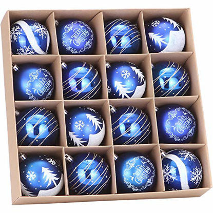 Picture of Sea Team 80mm/3.15" Delicate Painting & Glittering Shatterproof Christmas Ball Ornaments Decorative Hanging Christmas Ornaments Baubles Set for Xmas Tree - 16 Counts (Blue)