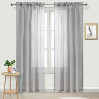 Picture of DWCN Grey Sheer Curtains Semi Transparent Voile Rod Pocket Curtains for Bedroom and Living Room, 52 x 95 inches Long, Set of 2 Panels