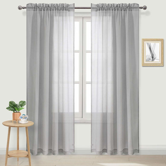 Picture of DWCN Grey Sheer Curtains Semi Transparent Voile Rod Pocket Curtains for Bedroom and Living Room, 52 x 95 inches Long, Set of 2 Panels