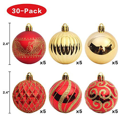 Picture of 30pcs Christmas Tree Balls, 2.36" Christmas Ornament Decorations Shatterproof Ornaments Gold and Red Color Painted Christmas Baubles Decorations for Party Wedding Christmas Decor